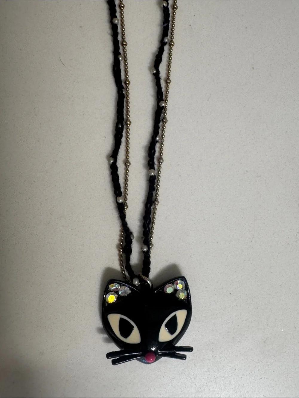 Unbranded Black Cat Pendant Necklace with Crystal Accents